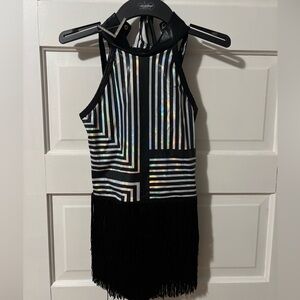 Black and Silver Geometric Fringe Dance Costume